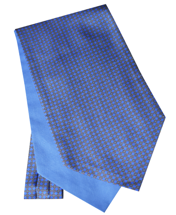 Fine Silk Gold Links Design Cravat in Light Blue